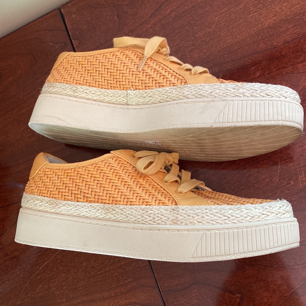 Franco Sarto Hyria Orange 7 Sporty Casual Boho Woven Leather Platform Sneakers - Picture 6 of 13